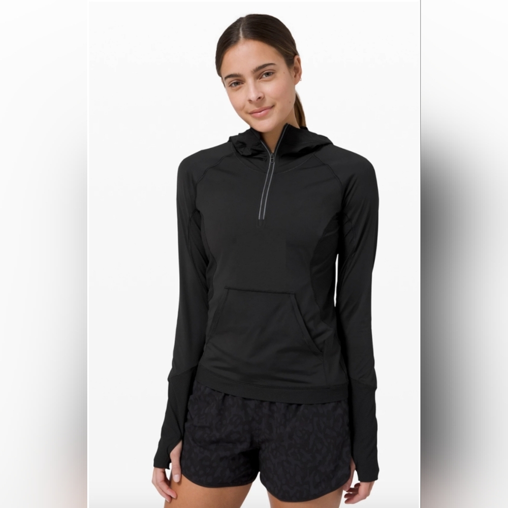 Lululemon Sleek Performance 1/2 Zip Hoodie BLACK Size 2 Blokette Sporty Chic